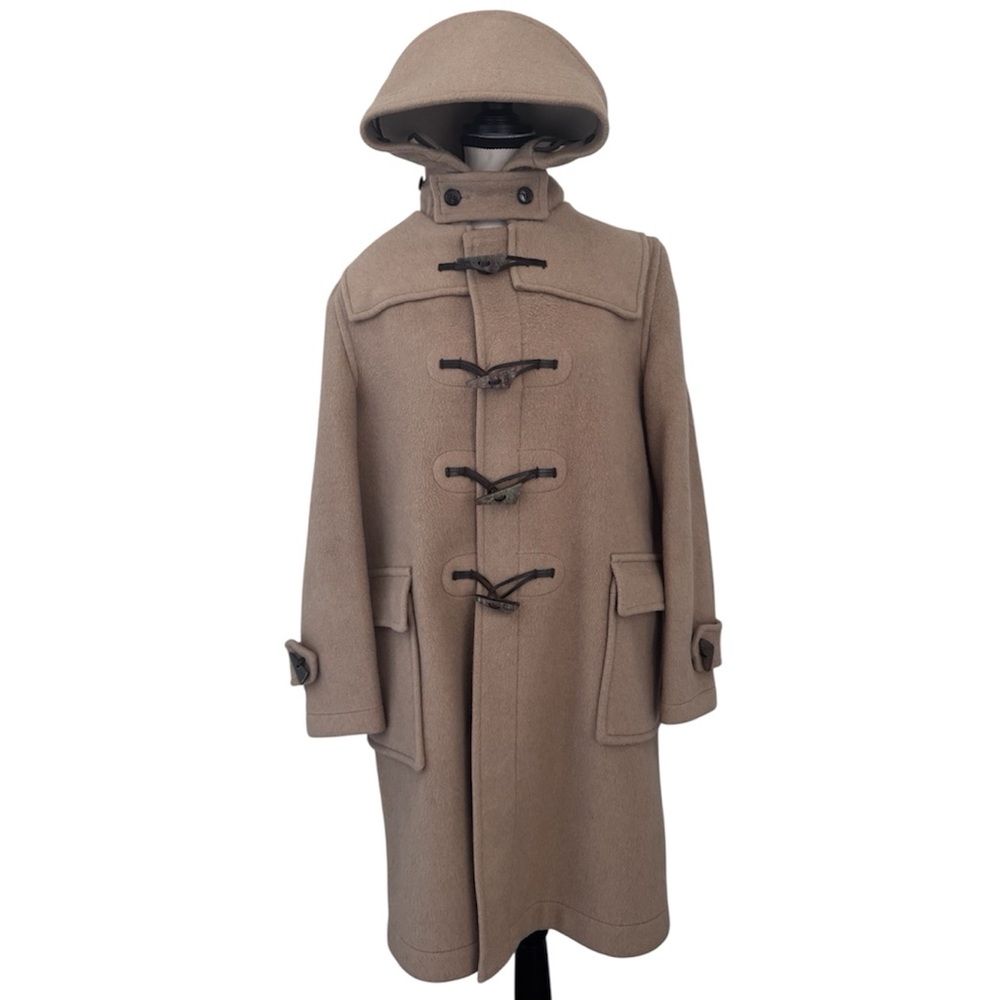 Vintage Gloverall Tan Wool Duffle Coat – Made in England, Hooded Toggle, S/M
